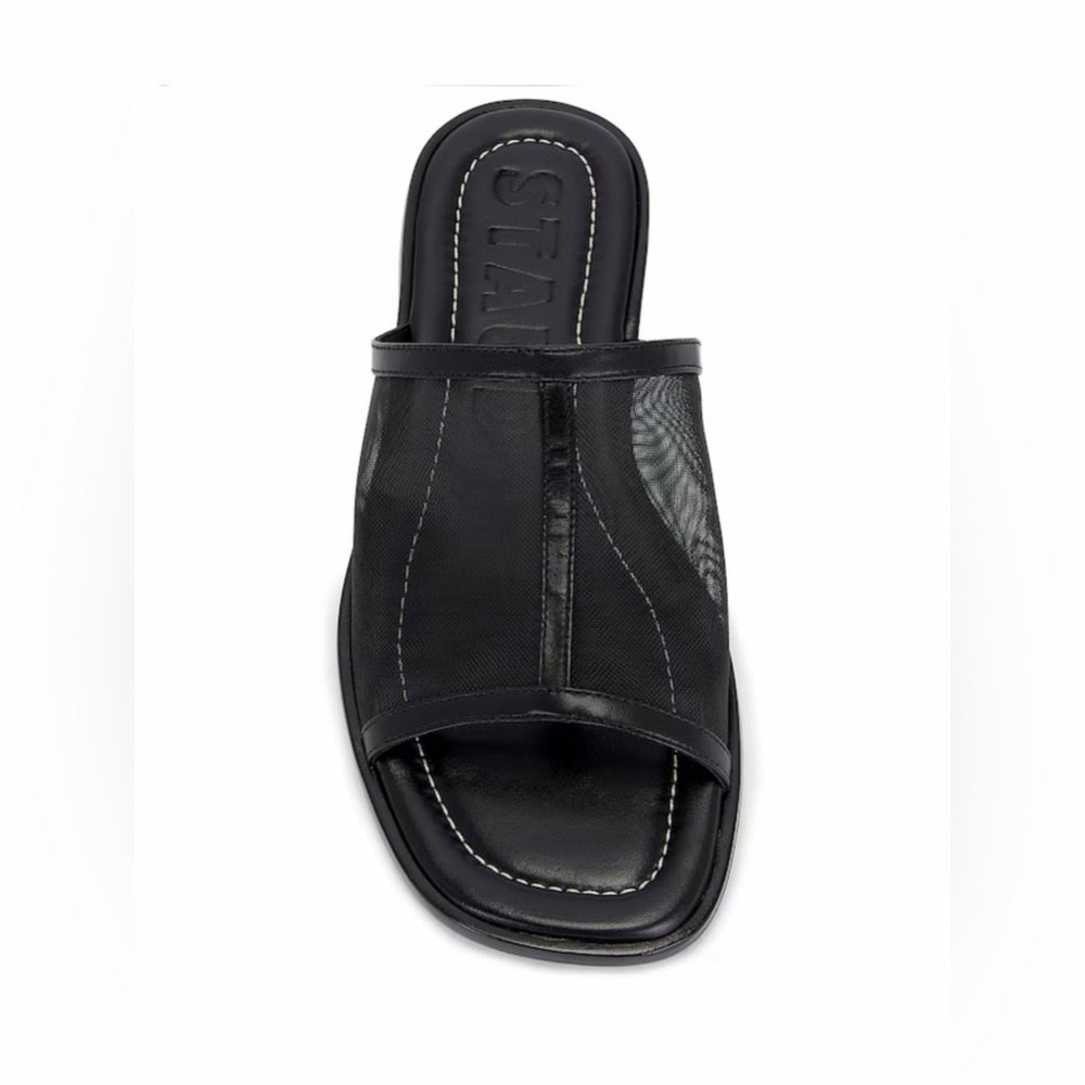 NEW STAUD women's alessandra square toe flat sandal in black mesh New